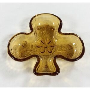 Vintage Indiana Glass Amber Tiara Clover Shamrock 4" Dish Ashtray Jewelry Tray 8